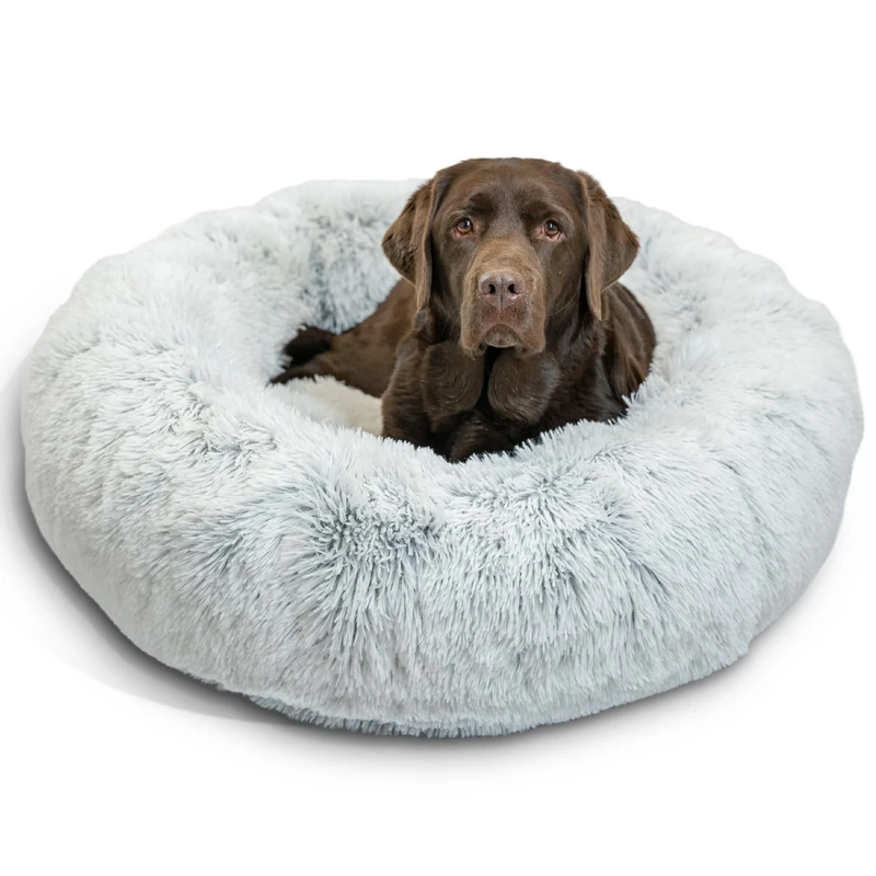 Best Friends by Sheri The Original Calming Donut Cat and Dog Bed in Shag Fur Frost, Large 36x36