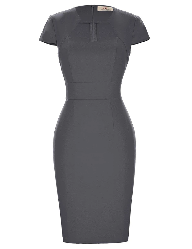 GRACE KARIN Womens 50s 60s Vintage Pencil Dress Bodycon Cap Sleeve Dress, Dark Grey, L