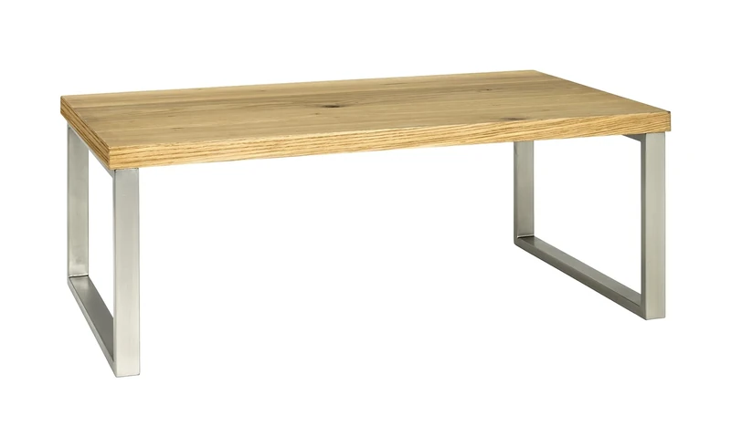 HAKU Möbel Coffee Table Stainless Steel Look, Oak, Genuine Wood Veneer, Mdf, Metal, Honeycomb Panel - Size: W 100 cm X H 38 cm X D 60 cm, Style: Modern