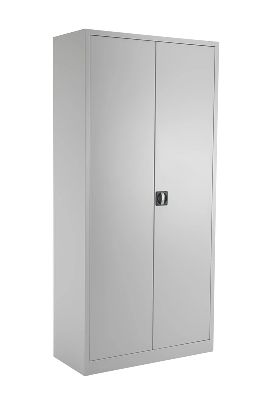 Office Hippo Steel Storage Cabinet, Lockable, Double Door, 4 Adjustable Shelves, 50kg Capacity, Grey, 195cm H, Home Office