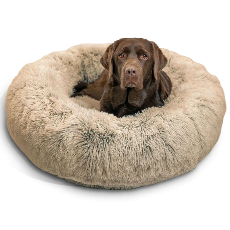 Best Friends by Sheri The Original Calming Donut Cat and Dog Bed in Shag Fur Taupe, Large 36x36
