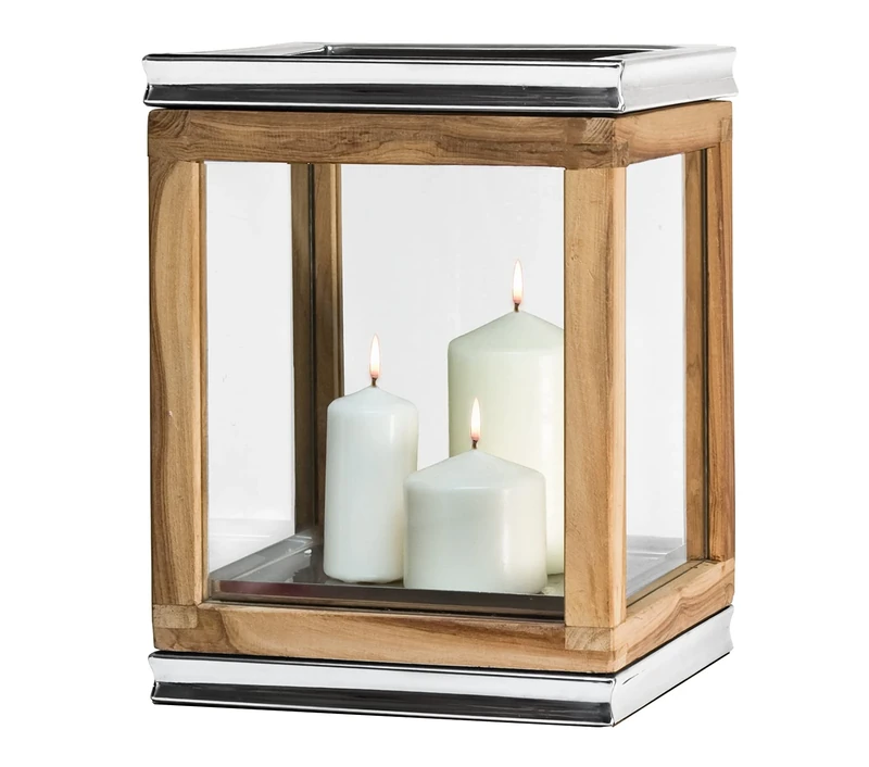 EDZARD Lantern "Dubai" made of teak and stainless steel, height 13,4 in