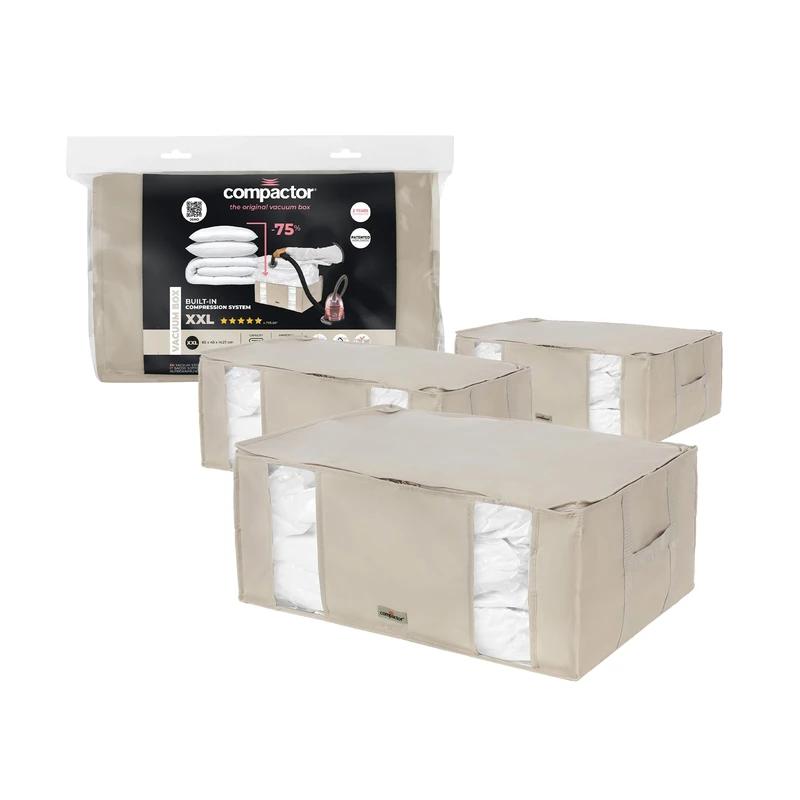 Set of 3 XXL Dune 3D Semi-Rigid Compactor Vacuum Boxes - Beige | Compactor Sku: RAN8790