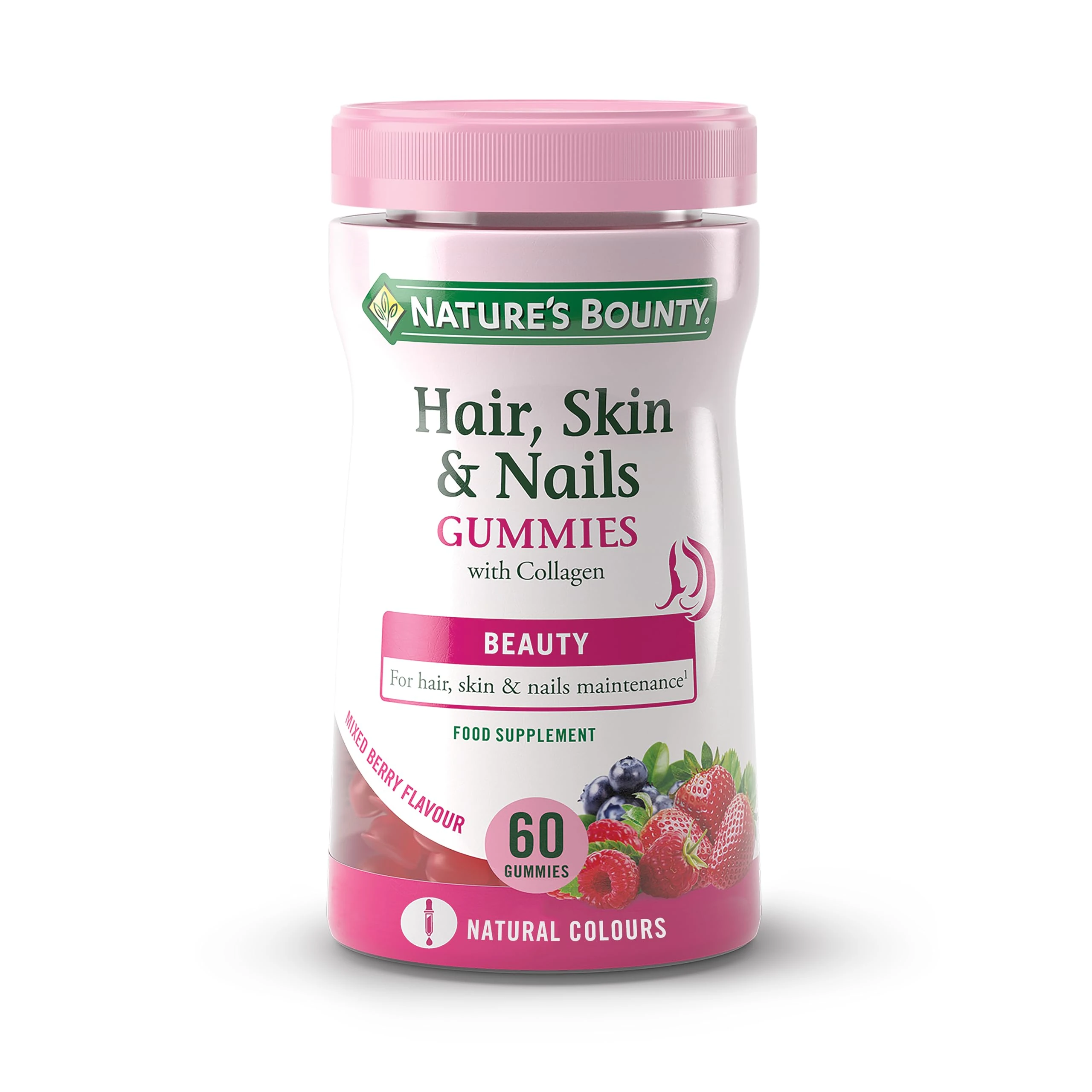Nature's Bounty Hair, Skin and Nails Gummies - Pack of 60 Gummies, 30 Day Supply - with Collagen, Biotin, Zinc and Vitamins C and E - Supports Hair Growth and Healthy Shine