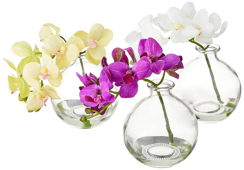 Nearly Natural Artificial ' Set of 3 Multi Color Piece 1 9” Phalaenopsis Orchid Arrangement in Vase, 9', 3