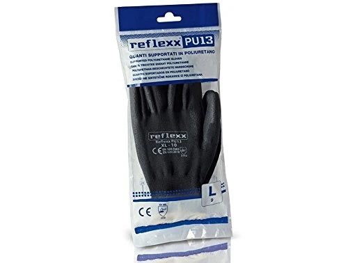 Reflexx PU13/L Gloves Supported PU 2 Pack (1 Pair), Large, Black