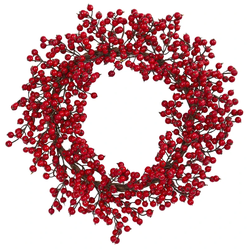 Nearly Natural 22” Berry Artificial Wreath, Red