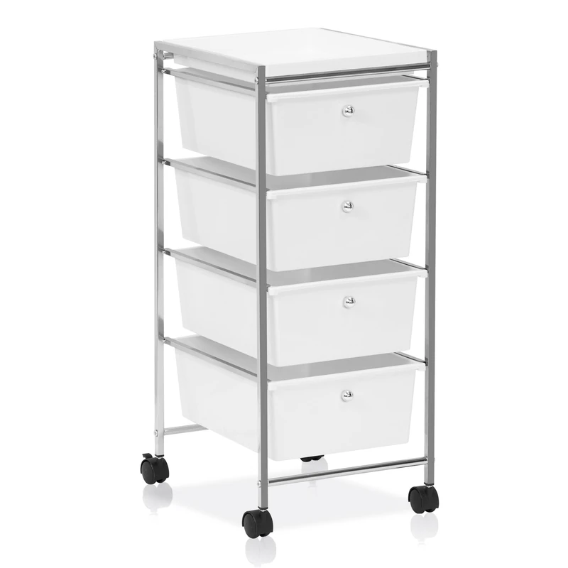 Furinno Wayar 4-Drawer Storage Cart, White/Chrome