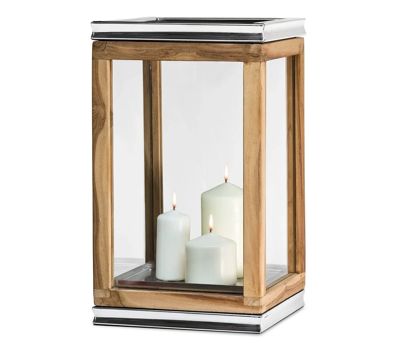 EDZARD Lantern "Dubai" made of teak and stainless steel, height 17,3 in