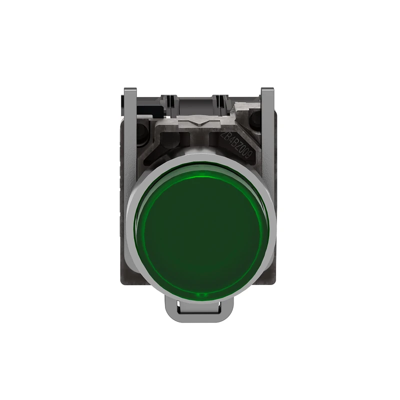 Schneider Electric - Harmony XB4 Illuminated Push Button, Green Flush, 22mm, Spring Return, Plain Lens, 1NO + 1NC, 110-120V, XB4BW13G5
