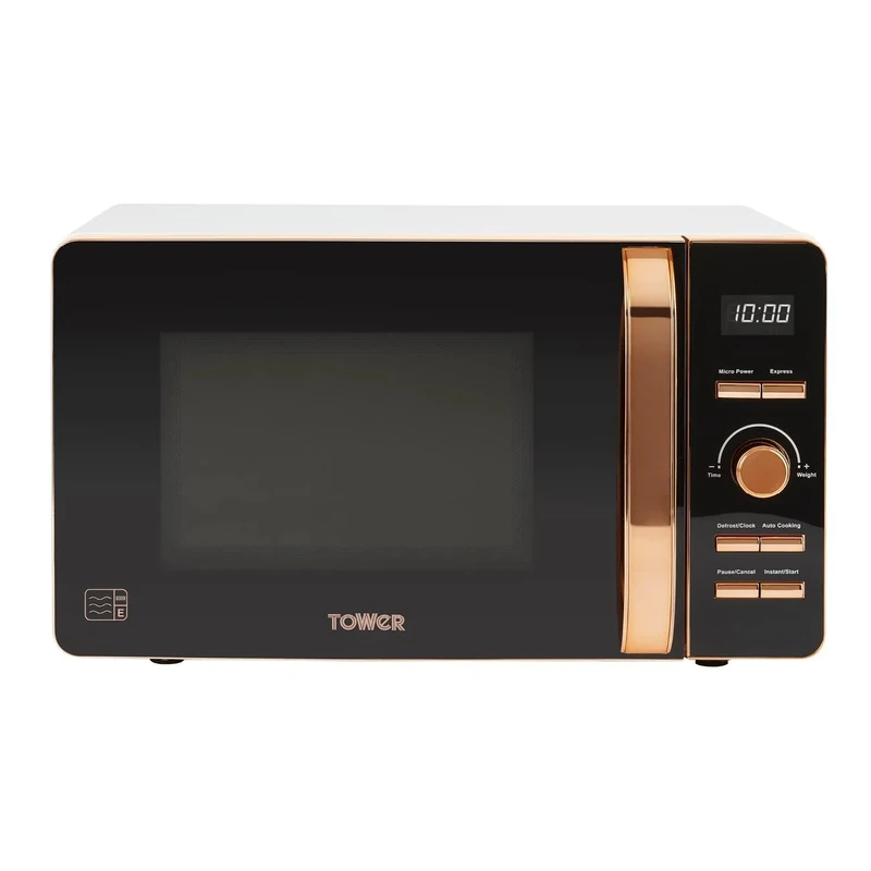 Tower T24021W Digital Microwave with 60-Minute Timer and 8 Autocook Settings, 20L, 800W White and Rose Gold