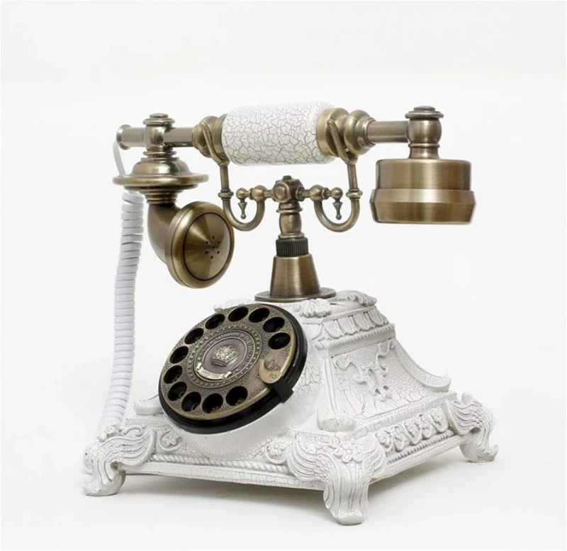 Tikwisdom Vintage white Resin imitation copper Rotary Retro old fashioned Rotary Dial Home and office Telephone Phone Home Living Room Decor