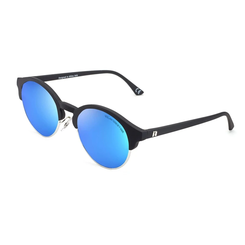 CLANDESTINE - Sunglasses Sferico 9 Black Silver Blue - Blue Nylon HD Lenses and TR90 and Stainless Steel Frame - Unisex Sunglasses - Smart Vision Technology - More Sharpness and Less Glare