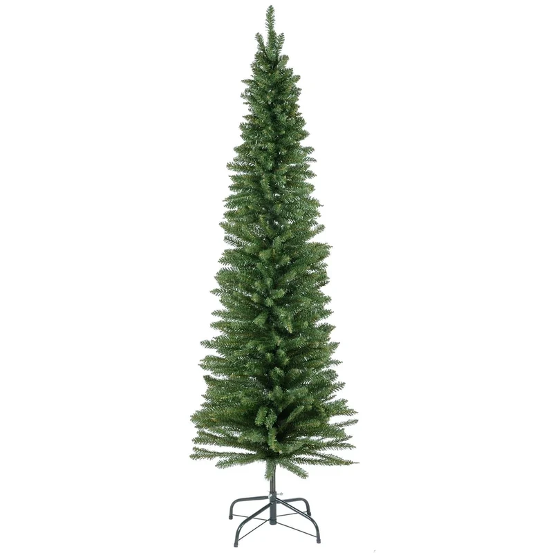 Mr Crimbo 6ft (180cm) Green Artificial Pencil Christmas Tree Tall Thin Slim Xmas Pine Tree, 555 Branch Tips, Folding Metal Base - Image 1