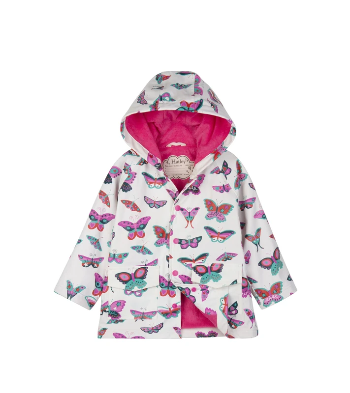 Hatley Girl's Printed Raincoat, White(Groovy Butterflies), 6 Years