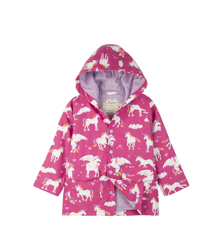 Hatley Girl's Printed Raincoat, Pink (Rainbow Unicorns), 7 Years