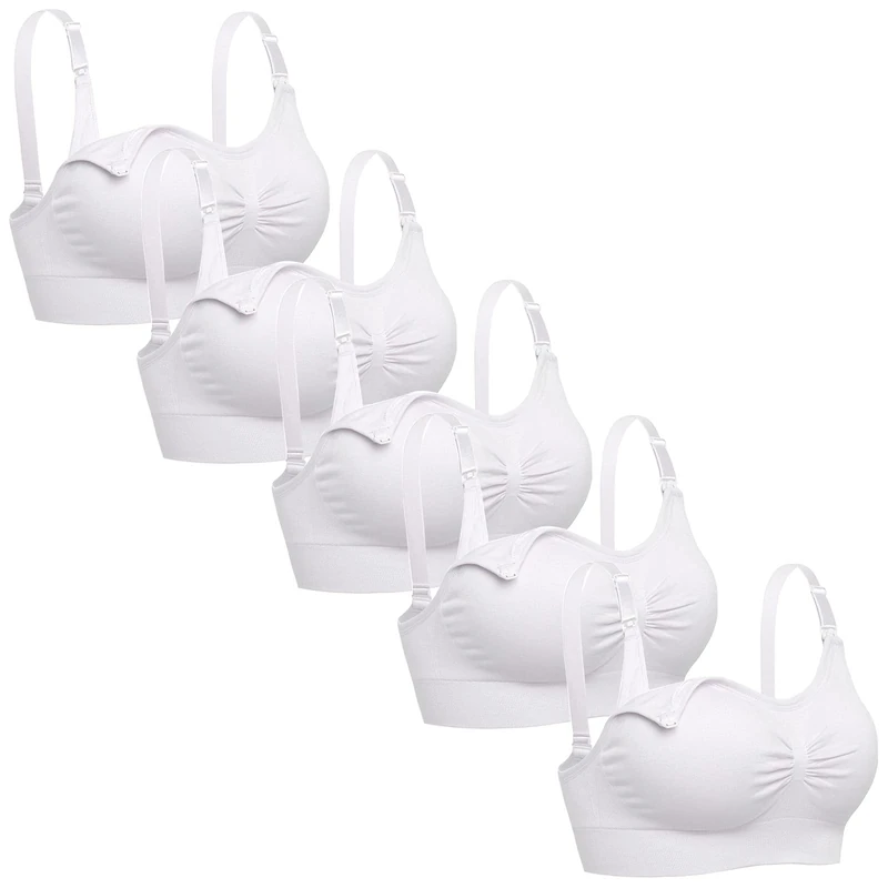 Lataly Womens Sleeping Nursing Bra Wirefree Breastfeeding Maternity Bralette Pack of 5, 5p White, XL - Image 1