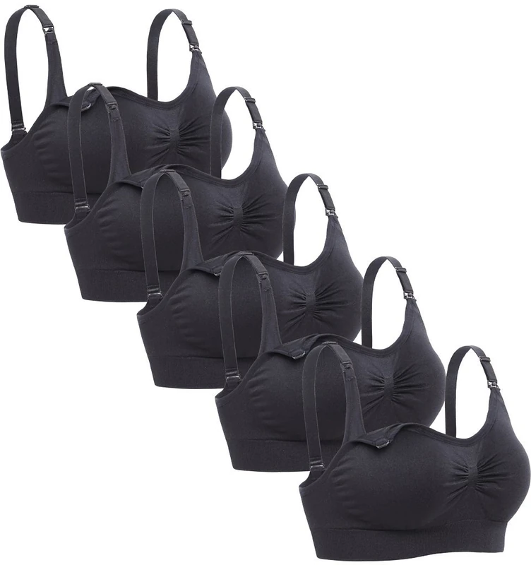 Lataly Womens Sleeping Nursing Bra Wirefree Breastfeeding Maternity Bralette Pack of 5, 5pcak Black, M