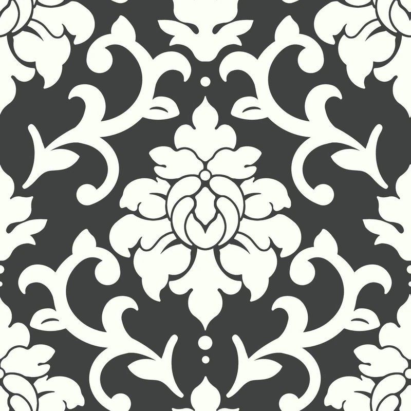 RoomMates RMK9114WP Black Damask Peel and Stick Wallpaper 20.5" x 16.5 feet