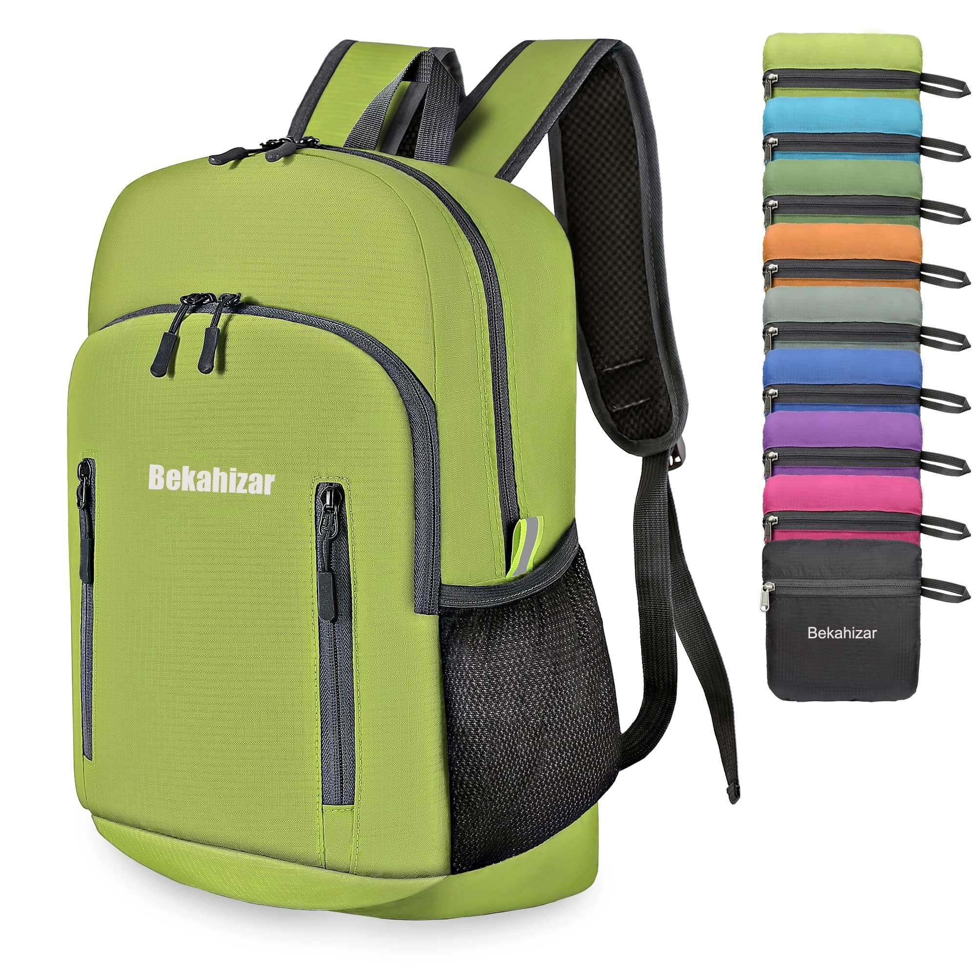 Bekahizar 20L Ultra Lightweight Backpack Foldable Hiking Daypack Rucksack Water Resistant Travel Day Bag for Men Women Kids Outdoor Camping Mountaineering Walking Cycling Climbing (Bright Green)