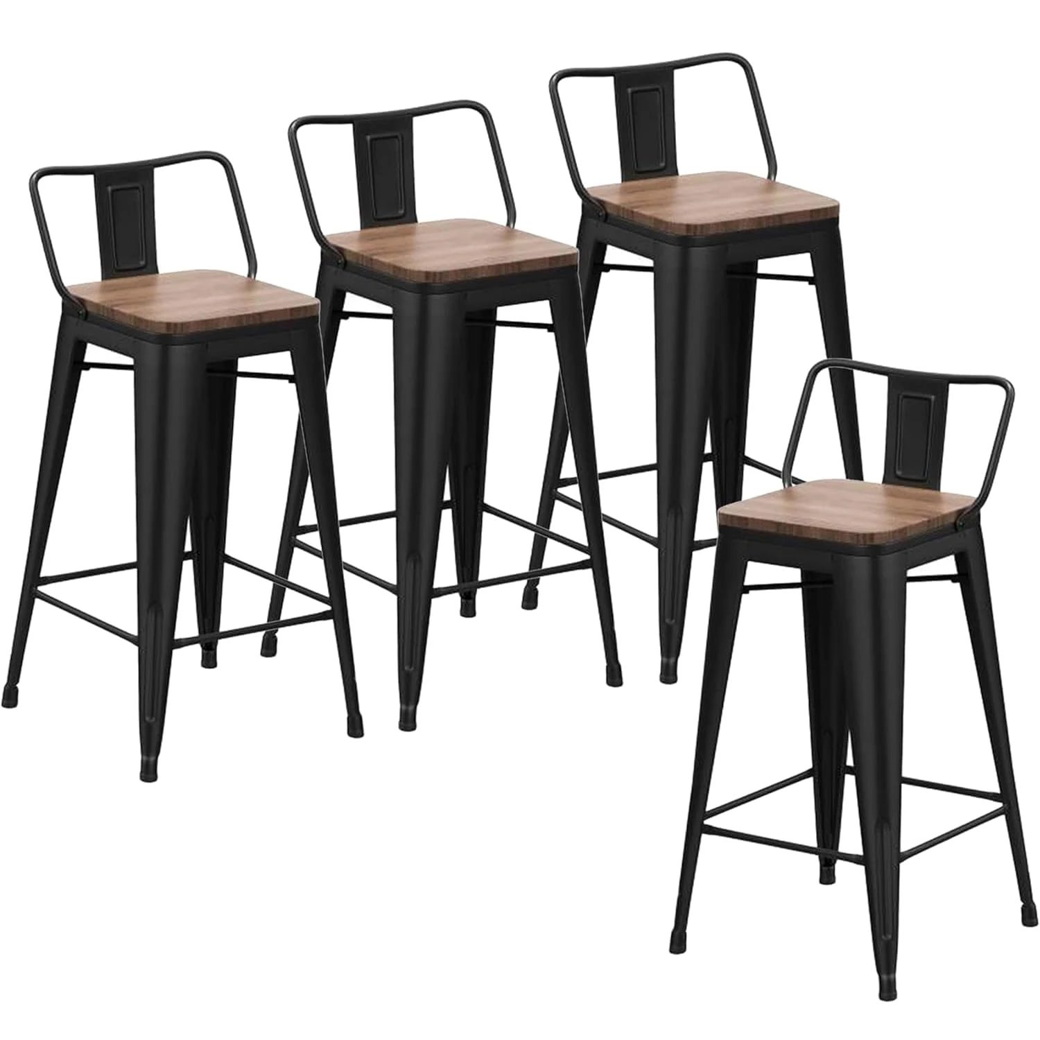 Changjie Furniture 24 Inch Bar Stools Counter Height Bar Stools Industrial Metal Barstools Set of 4 for Home Kitchen (24 inch, Black)
