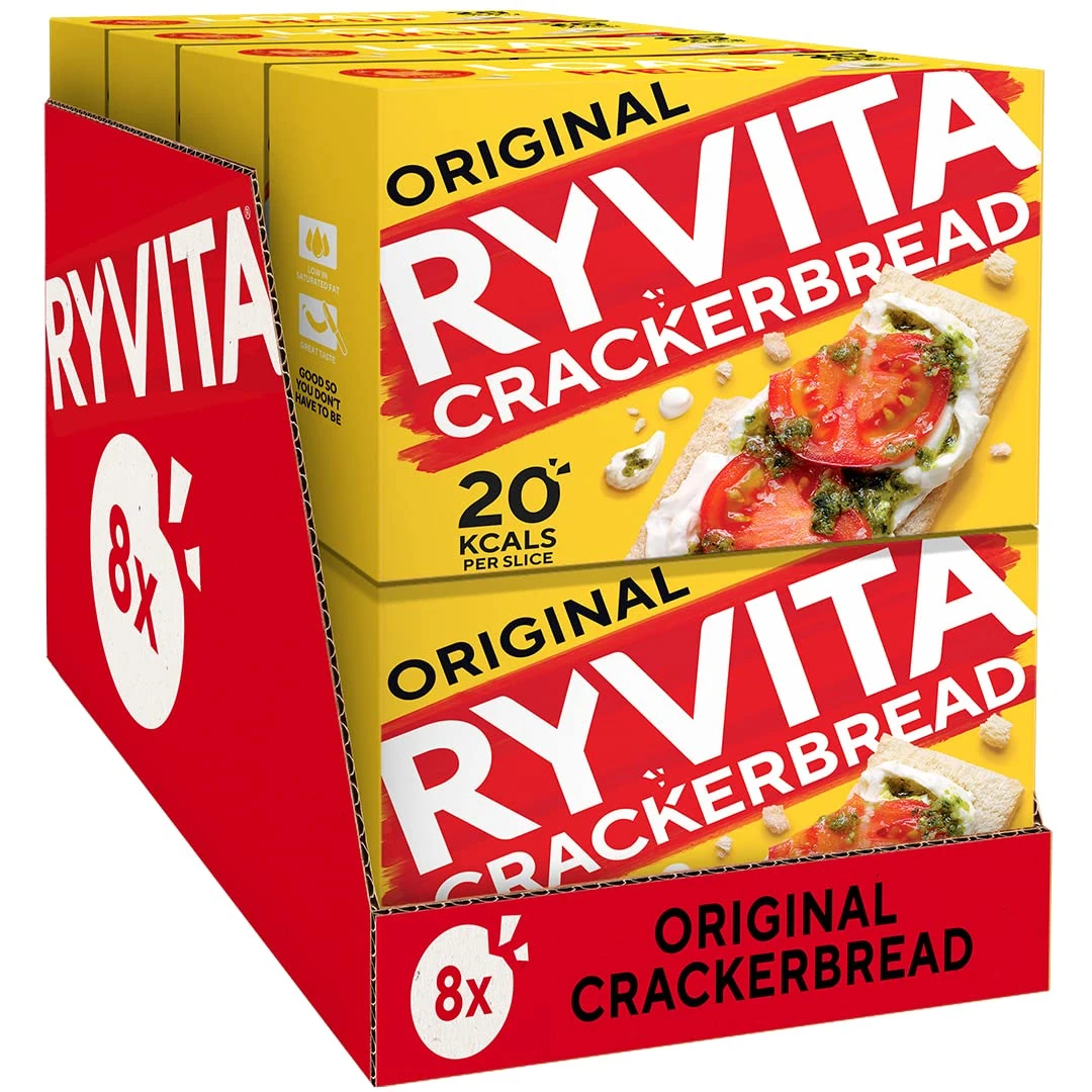 Ryvita Original Crackerbread| Low Fat | Healthy Lunch | Fibre | 8 PACKS of 125g