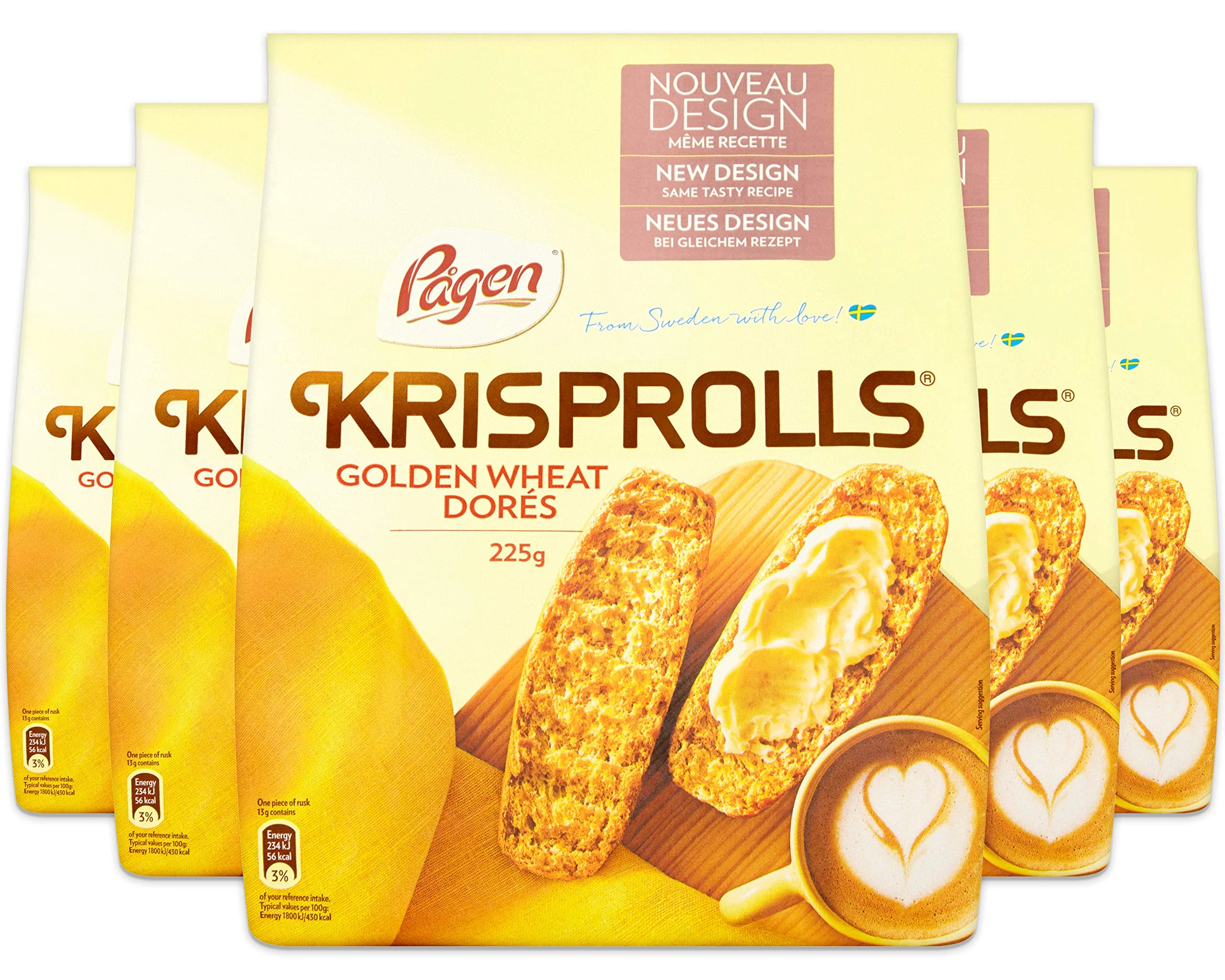 Pågen Krisprolls Golden Wheat | Swedish Toast | Healthy Snack | Fibre | 5 PACKS of 225g