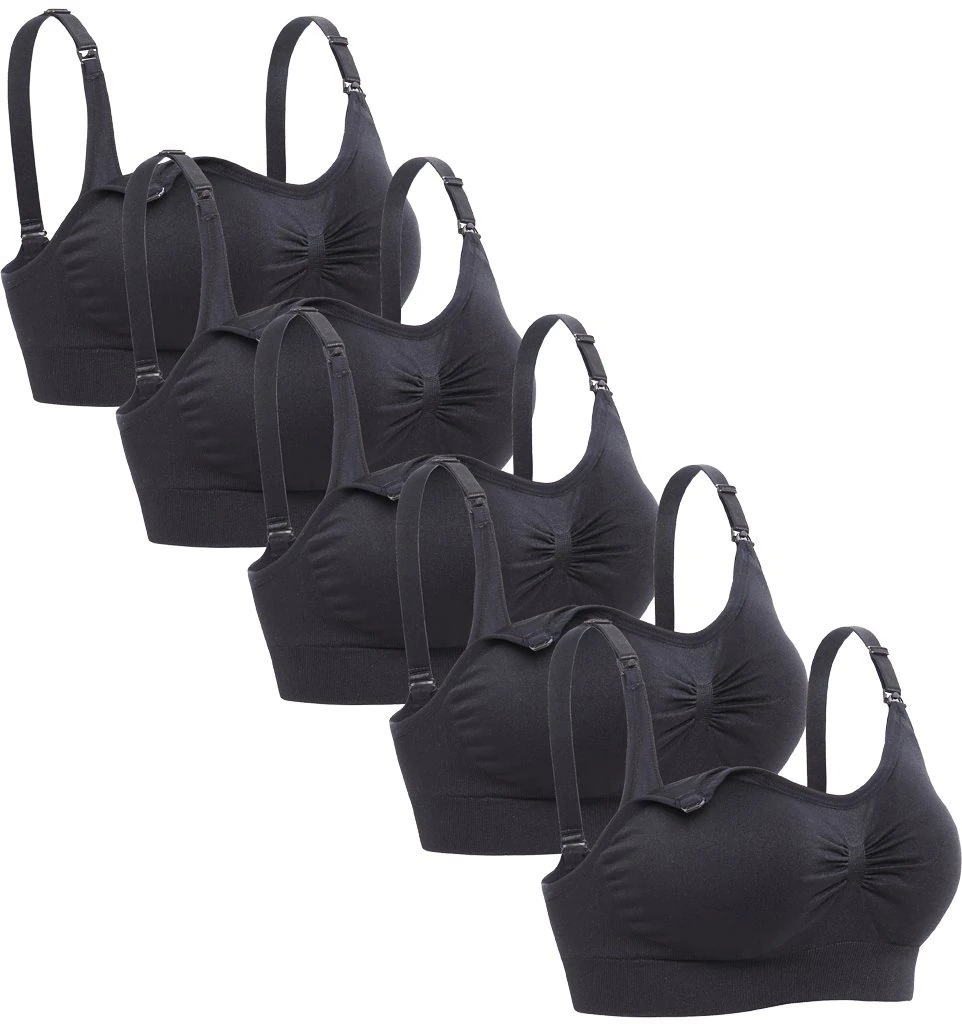 Lataly Womens Sleeping Nursing Bra Wirefree Breastfeeding Maternity Bralette Pack of 5, 5pcak Black, S