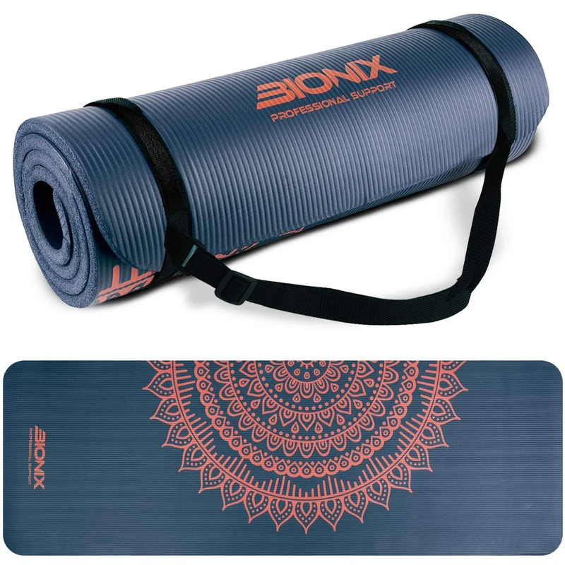 Bionix Exercise Yoga Mat with Carry Handle Strap - Extra Thick NBR Yoga Mats for Women and Men - 180cm x 60cm Durable, Non Slip Mat - Gym Mats for Home, Camping, Pilates and Workout