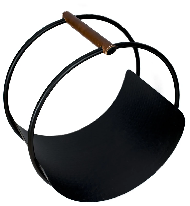 Ivyline Leather Handle Round Log Holder 43cm Black, 44x31x43 cm