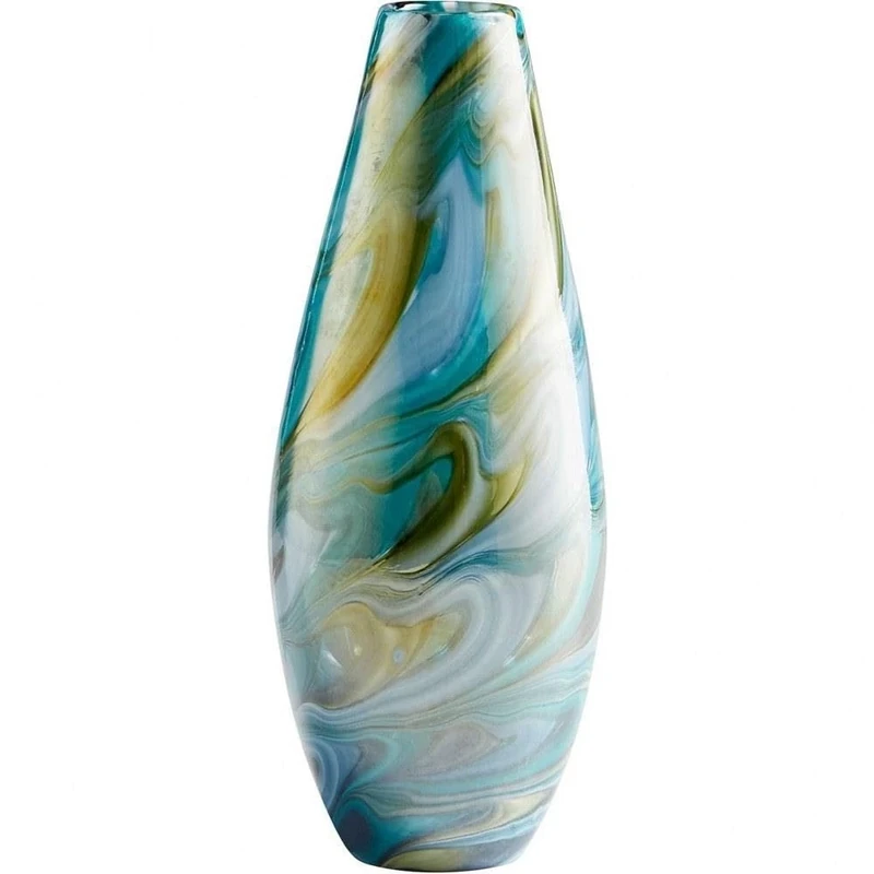 Cyan Design Small Chalcedony Vase Vases & Planters, Blue Gold Swirl