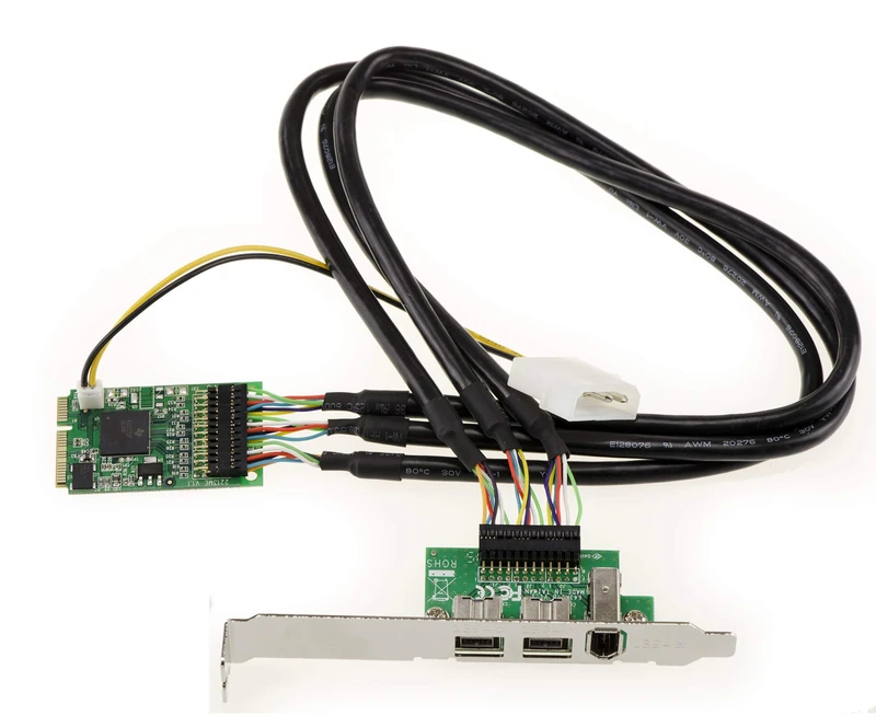 KALEA-INFORMATIQUE Mini PCIe Firewire 800 and 400 IEEE1394A and IEEE1394B controller card on mPCIe port with 2+1 outputs and TI chipset - Image 1