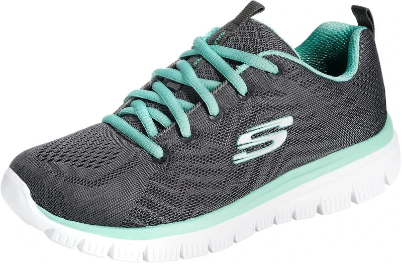 Skechers Women's Graceful Get Connected Sneaker, Charcoal Mesh/Green Trim, 4.5 UK Wide