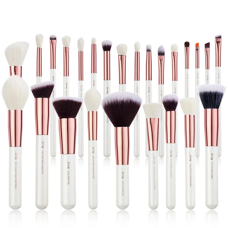 Jessup Brand 25pcs Professional Makeup Brush Set Beauty Cosmetic Foundation Powder Blush Eyeshadow Blending Highlighter Natural-Synthetic Hair Brushes (Pearl White/Rose Gold) T215