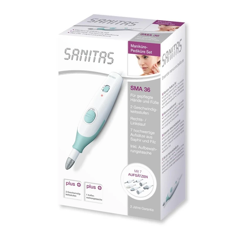 Sanitas SMA 36 Manicure & Pedicure Set for Moisturised Hands & Feet, 7 Attachments