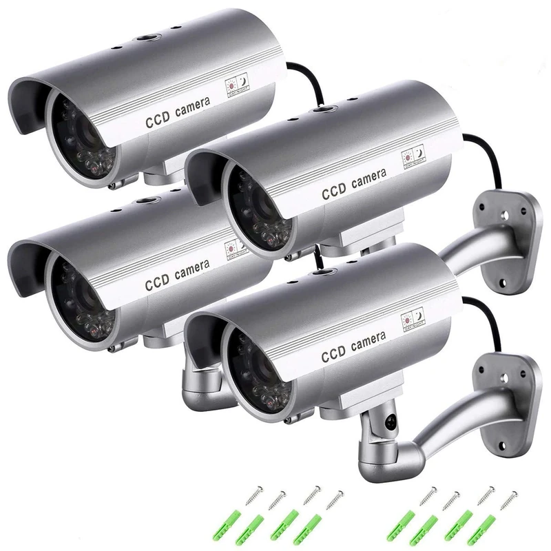 tempo di saldi 4 Outdoor Fake Surveillance Cameras Led Light Flashing Infrared