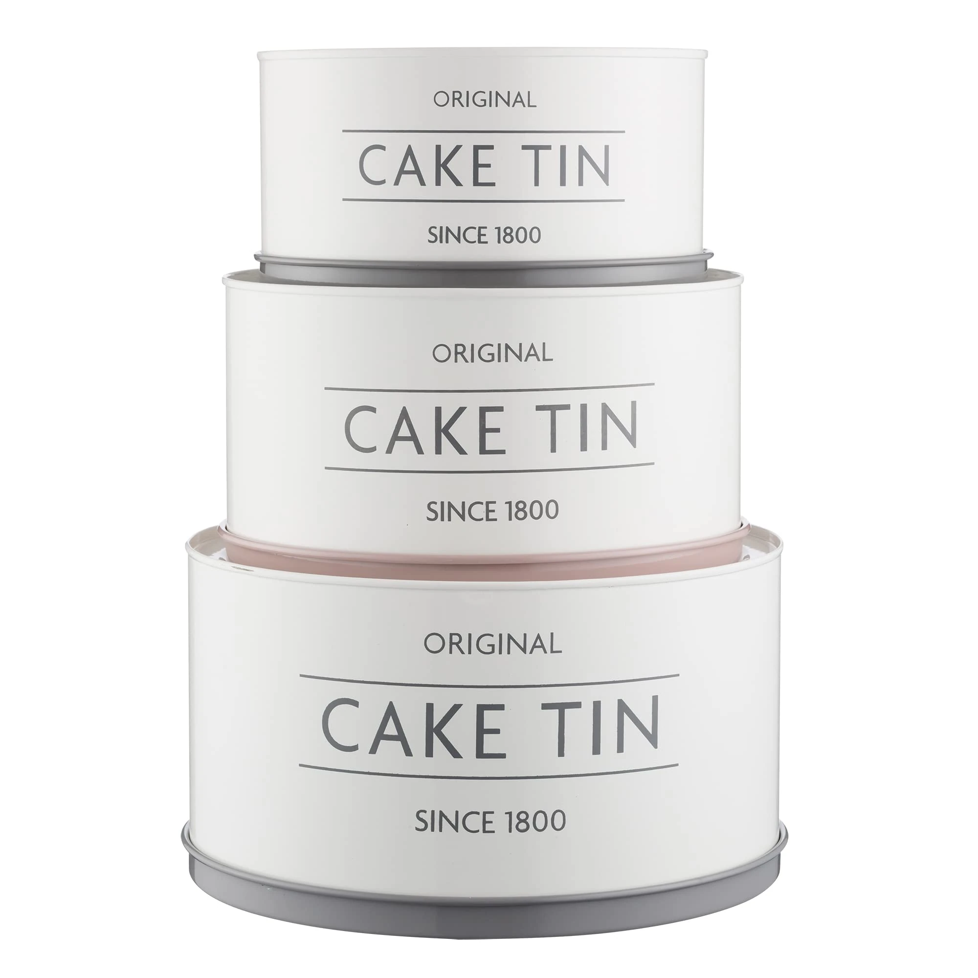 Mason Cash Innovative Kitchen Set of 3 Cake Tins | Nesting & Stackable Cake Storage Containers with Elevated Base for Serving & Cutting | Tins for Cakes, Biscuits & Bakes