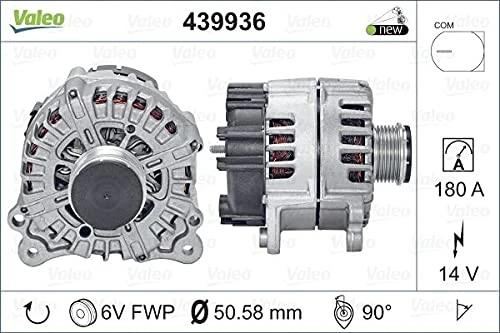 VALEO 439936 Alternator Alternator Charge current: 180 Amp Grooves: 6 grooves Pulley diameter: 51 mm Voltage: 14 V Rotation direction: CLOCKWISE