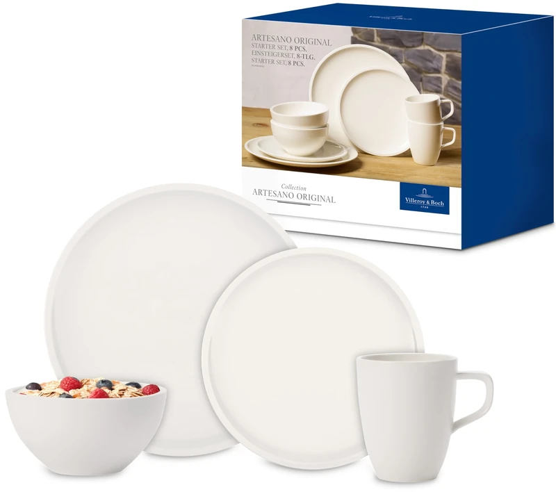 Villeroy & Boch Artesano Dinner Set for 2, 8 Pieces, Premium Porcelain, White