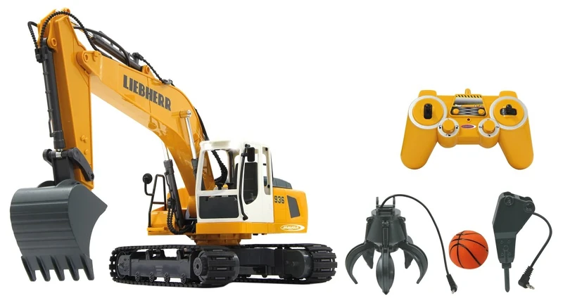 Jamara 405112 "R936 2.4G Digger Liebherr Destruction Set with Sorting Grab/Demolition Hammer and Ball/660 Degree Turret Rotation Model Toy, 1:20 Scale