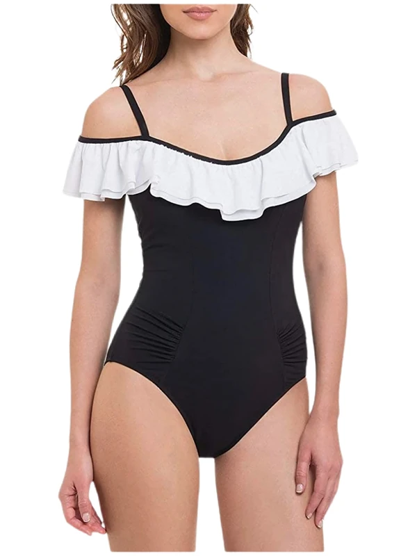 Profile by Gottex Off The Shoulder Ruffle Ruched Side One Piece Swim Suit 38
