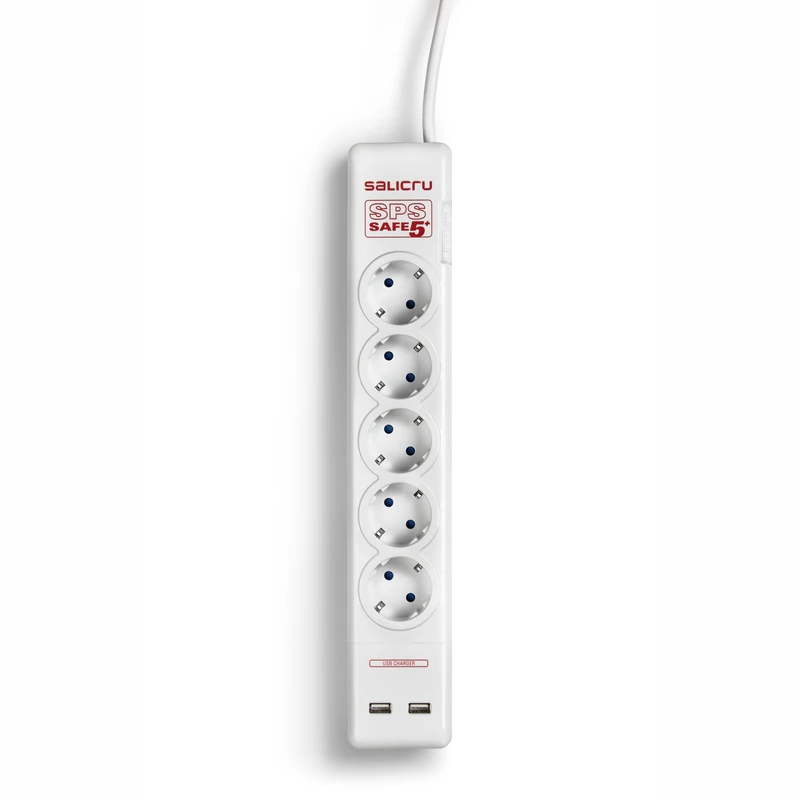 Multiprise Salicru SPS Safe 5+ - 5 prises + 2x USB 1,5m (Blanc) - Image 1