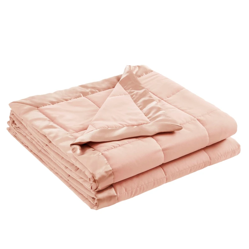 Madison Park Windom Down Alternative Blanket, Premium 3M Scotchgard Stain Release Treatment, All Season Lightweight and Soft Cover For Bed, Satin Trim, Blush Full/Queen