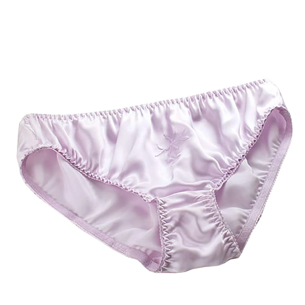 LSHARON SILK Women's Sexy 100% Mulberry Silk Briefs Lingerie Thong Underwear Panties (XL(Tag 3XL), Light Purple)