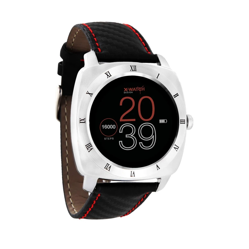 X-WATCH | NARA XW PRO carbon red black smart watch iPhone and Android – Connected smart watch with heart rate and pedometer
