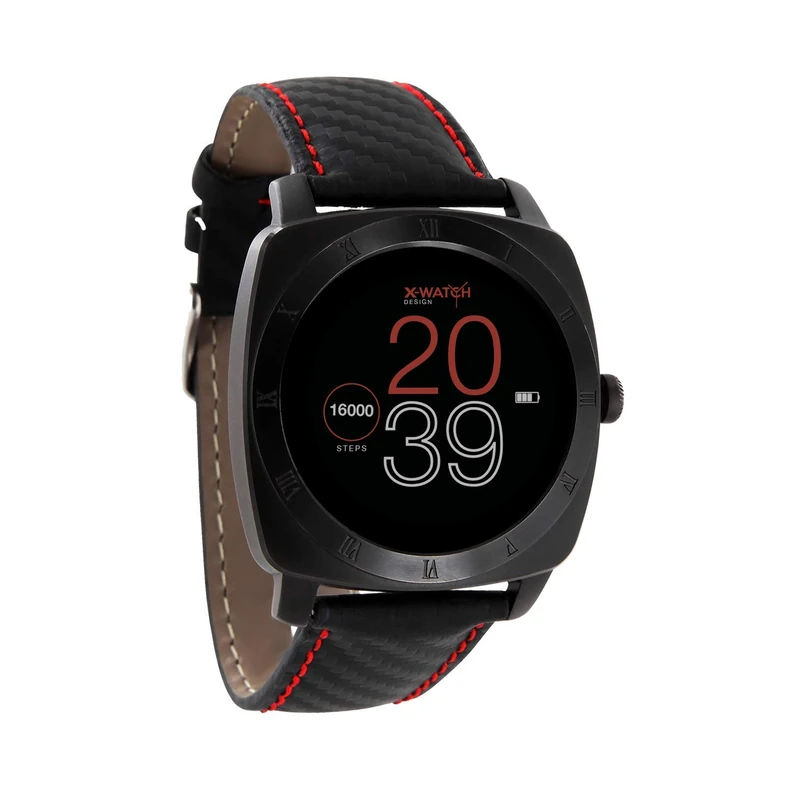 X-WATCH | NARA XW PRO BC carbon red black smart watch iPhone and Android – Round smart watch with heart rate and pedometer