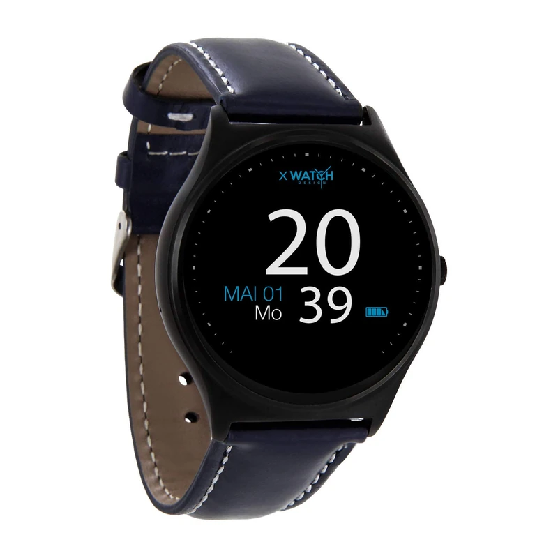 X-WATCH | QIN XW PRIME II navy blue ultra slim smart watch for Android and iOS – elegant premium men’s smart watch with genuine leather smart watch strap