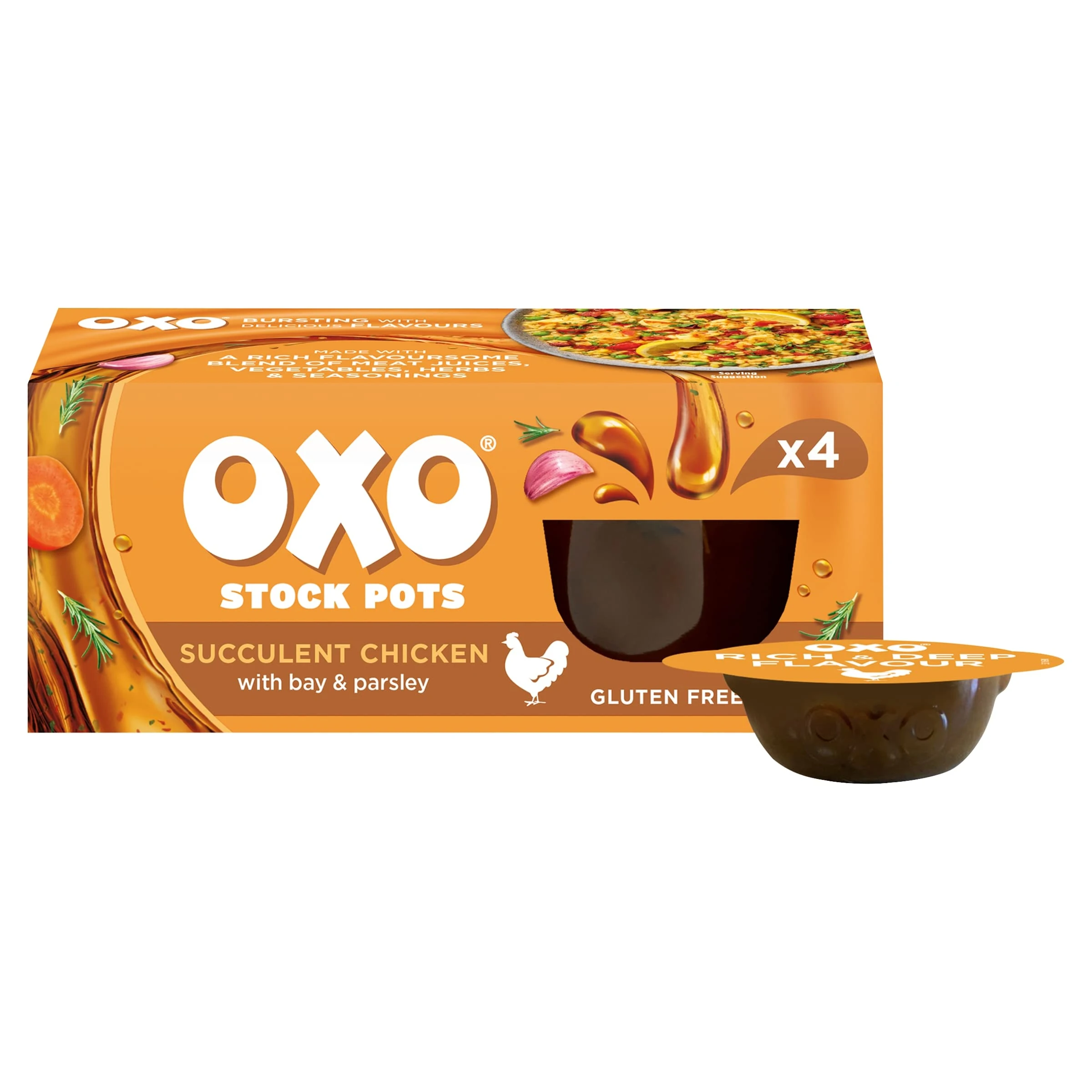 OXO Chicken Stock Pots with Garlic & Thyme – Succulent Taste with Real Meat Juices, 4 x 20 g (80 g Total)