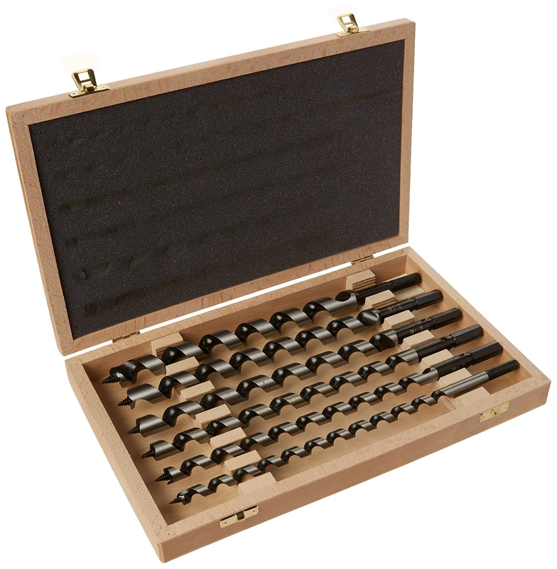 Fisch 00840006K320 Lewis Auger Bit Set in Wooden Case, 0 V, Silver/Beige, Hex 320 mm, 6-Piece