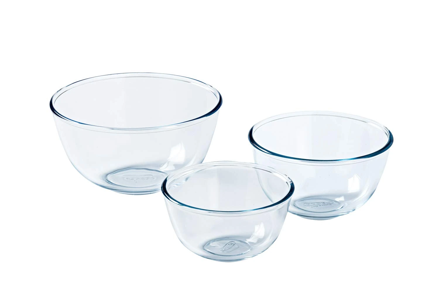 Pyrex – 8023509 – 3 Pieces; Glass Mixing Bowls/Salad Bowl – 0.5 L; 1 L; 2 L – Borosilicate Glass – Heavy Duty – Made in France